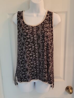 LINEN Sleeveless Floral Tank Top - Black/Cream
